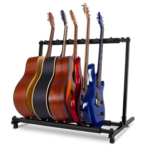 AODSK 7 Multi Guitar Stand Rack with Folding Design, Multiple Guitars Stand, Portable Black Guitar Holder, Black Guitar Display Holder for Guitar & Bass,Studio & Home (7 Guitars)