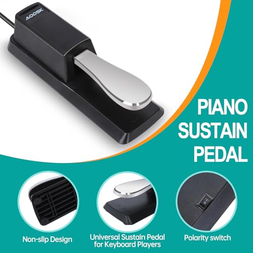 Aodsk Piano Sustain Pedal,Keyboard Sustain Pedal for Digital Piano With Polarity Switch and Anti-Slip Rubber Bottom For MIDI Keyboards,Digital Pianos,1/4'' (6.35mm) Input Plug