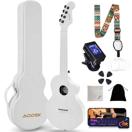 AODSK Concert Ukulele for Adult Kids Beginners Kit,23 inch Carbon Fiber Travel Ukulele with Beginner Kit with Case,Pick,Strap,Strings.Ukulele Lessons(Black Blue Pink Orange White Randomly Shipped)