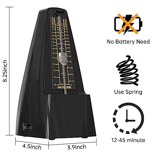 AODSK Mechanical Metronome Black Universal Metronome for Piano Guitar Violin Drums and Other Instruments Standard Loud Sound