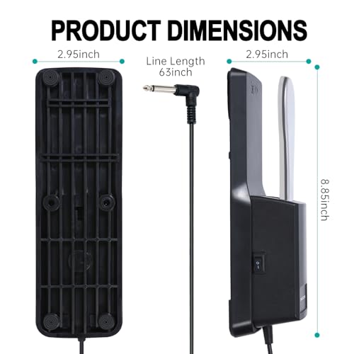 Aodsk Piano Sustain Pedal,Keyboard Sustain Pedal for Digital Piano With Polarity Switch and Anti-Slip Rubber Bottom For MIDI Keyboards,Digital Pianos,1/4'' (6.35mm) Input Plug