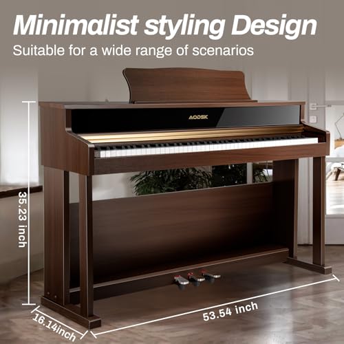 AODSK 88-Key Digital Piano, Heavy Hammered Keyboard, Upright Design, Brown Woodgrain Case, Comes with Headphones & Online Lessons