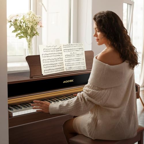 AODSK 88-Key Digital Piano, Heavy Hammered Keyboard, Upright Design, Brown Woodgrain Case, Comes with Headphones & Online Lessons