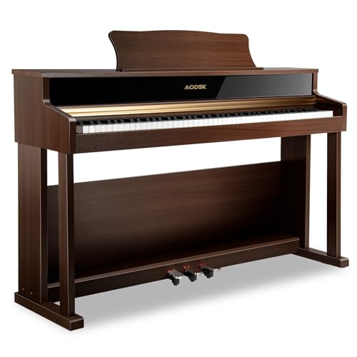 AODSK 88-Key Digital Piano, Heavy Hammered Keyboard, Upright Design, Brown Woodgrain Case, Comes with Headphones & Online Lessons