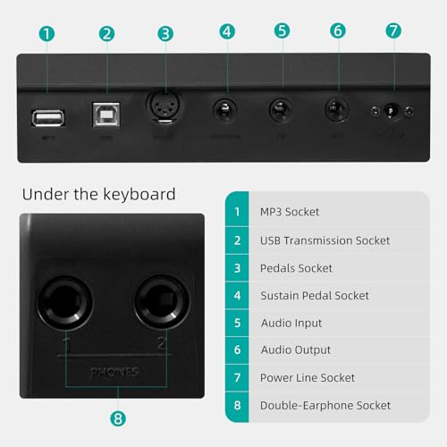 AODSK Weighted Piano 88-Key Beginner Digital Piano,Full Size Weighted keyboard with Hammer Action,238Tones,200 Rhythms,100 Demo Songs,with Sustain Pedal,Stereo Speakers,MP3 Function,Black, S-600
