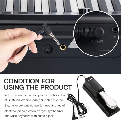 Aodsk Piano Sustain Pedal,Keyboard Sustain Pedal for Digital Piano With Polarity Switch and Anti-Slip Rubber Bottom For MIDI Keyboards,Digital Pianos,1/4'' (6.35mm) Input Plug