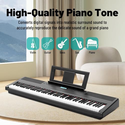 AODSK Weighted Piano 88-Key Beginner Digital Piano,Full Size Weighted keyboard with Hammer Action,238Tones,200 Rhythms,100 Demo Songs,with Sustain Pedal,Stereo Speakers,MP3 Function,Black, S-600