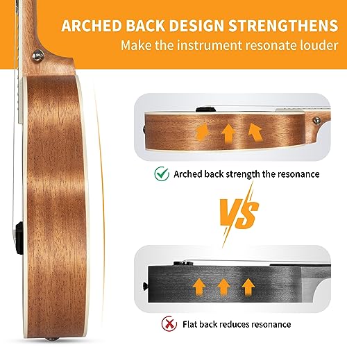 AODSK Ukulele For Beginners,Starter Bundle Kit with Free Gig Bag Strap,Professional Acoustic Ukelele Four String Wooden Hawaiian Uke for Kids Students Starter Kit
