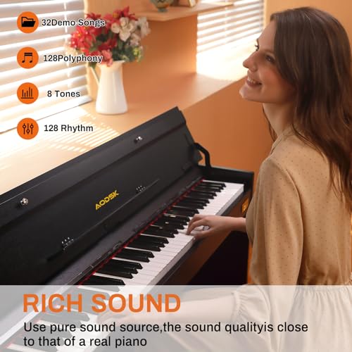 AODSK 88 Key Weighted Action Digital Piano,Grade Hammer Action Keyboard with Furniture Stand and Triple Pedals for Beginner Kids/Adults,Classic Household,Piano Lessons, UPB-85 (Comes with headphones)