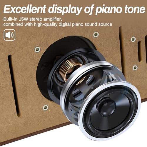 AODSK 88-Key Digital Piano, Heavy Hammered Keyboard, Upright Design, Brown Woodgrain Case, Comes with Headphones & Online Lessons