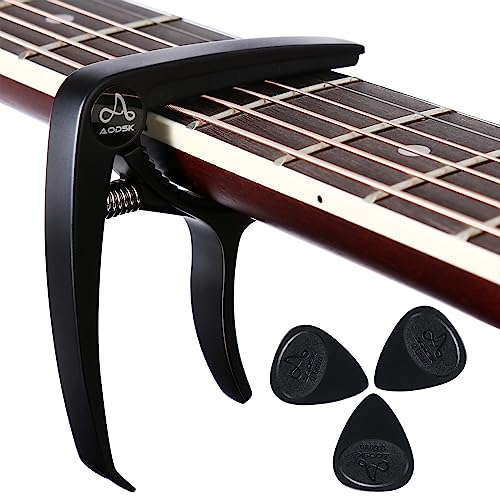 Aodsk Guitar Capo for 6 String Steel Acoustic and Electric Guitar Ukulele Capo Black