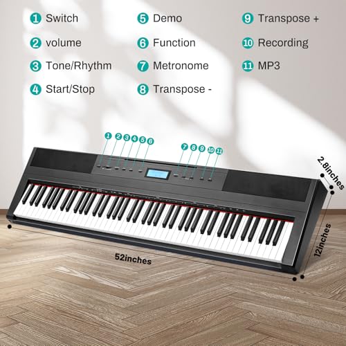 AODSK Weighted Piano 88-Key Beginner Digital Piano,Full Size Weighted keyboard with Hammer Action,238Tones,200 Rhythms,100 Demo Songs,with Sustain Pedal,Stereo Speakers,MP3 Function,Black, S-600