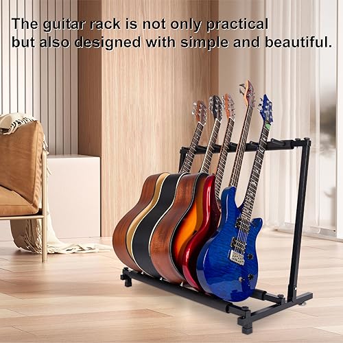 AODSK 7 Multi Guitar Stand Rack with Folding Design, Multiple Guitars Stand, Portable Black Guitar Holder, Black Guitar Display Holder for Guitar & Bass,Studio & Home (7 Guitars)