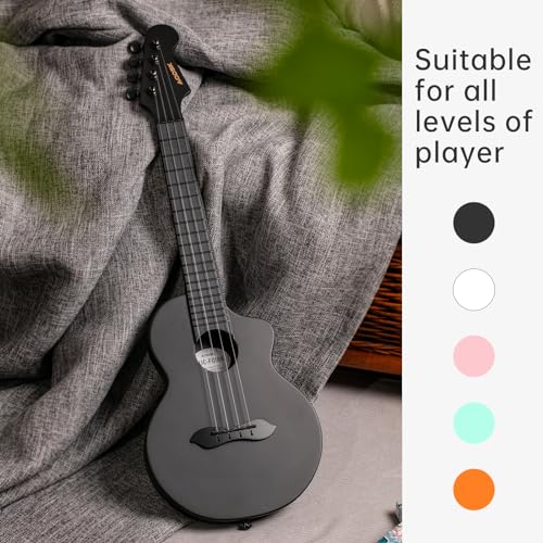 AODSK Concert Ukulele for Adult Kids Beginners Kit,23 inch Carbon Fiber Travel Ukulele with Beginner Kit with Case,Pick,Strap,Strings.Ukulele Lessons(Black Blue Pink Orange White Randomly Shipped)