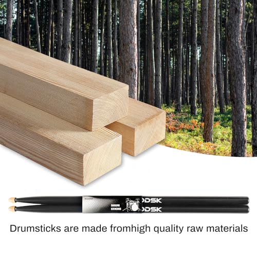 AODSK Drum Sticks,Classic 5A Drumsticks Comfortable Grip Hickory Wood,Black Wood Drumsticks,2 Pairs