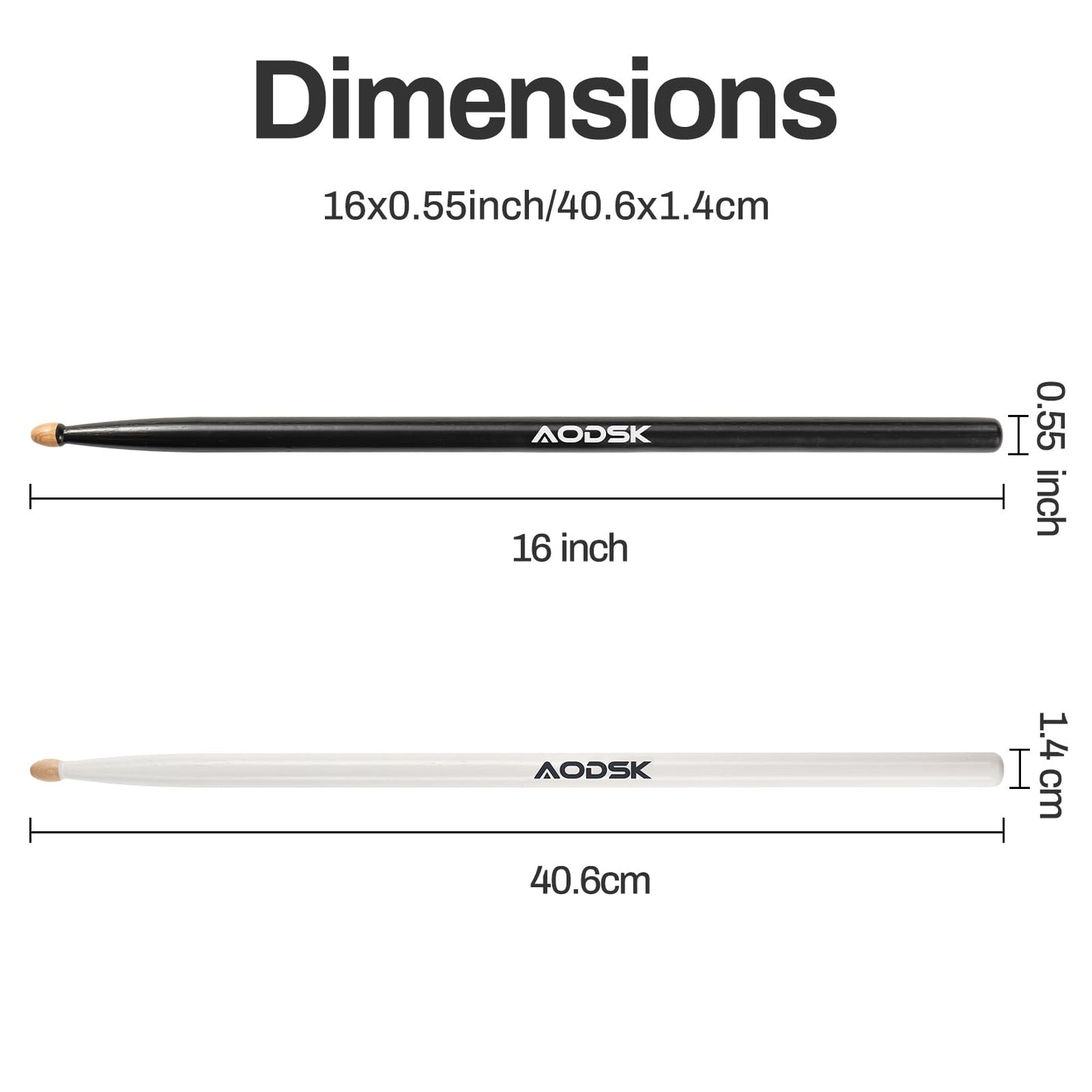 AODSK ドラムスティック、クラシック 5A ドラムスティック、快適なグリップのヒッコリーウッド、ブラックウッドドラムスティック、2ペア