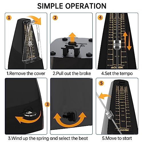 AODSK Mechanical Metronome Black Universal Metronome for Piano Guitar Violin Drums and Other Instruments Standard Loud Sound