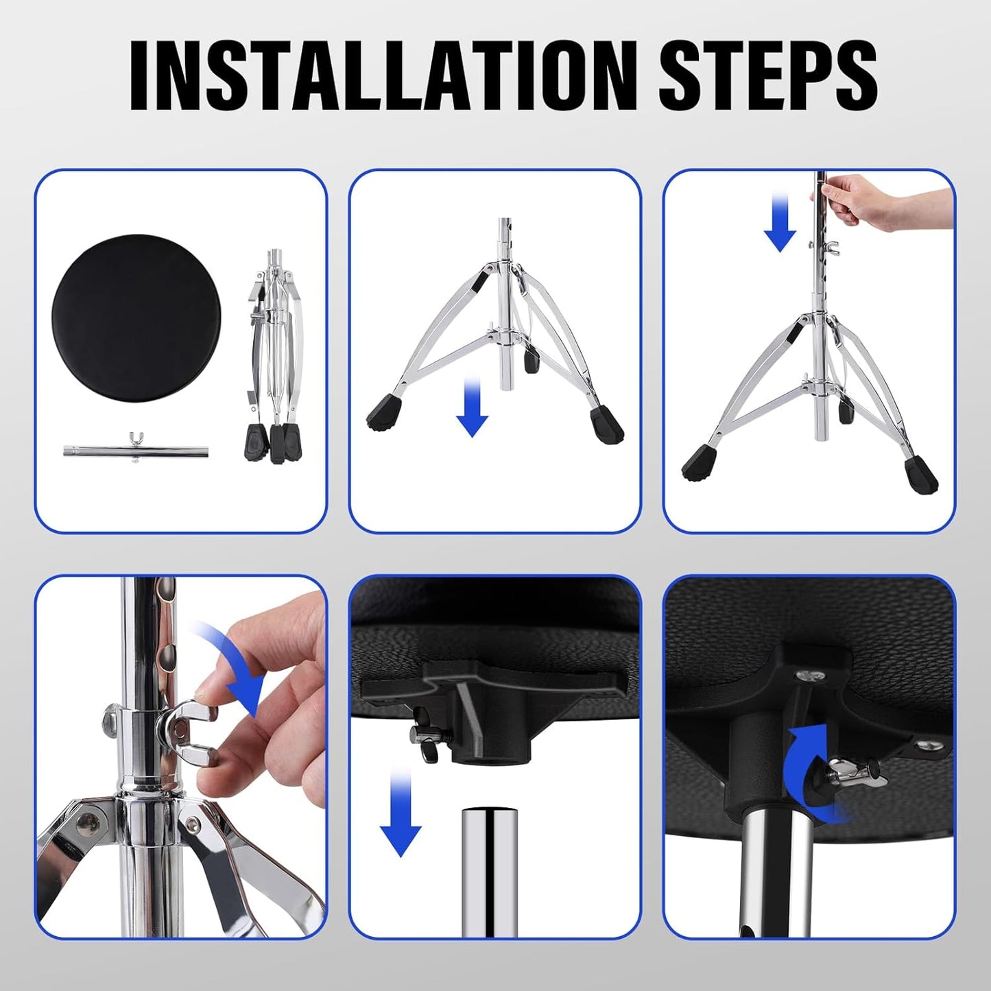 AODSK DP-27 Drum Throne, Padded Foldable Seat Chair for Kids, Adults, Drummers - Black