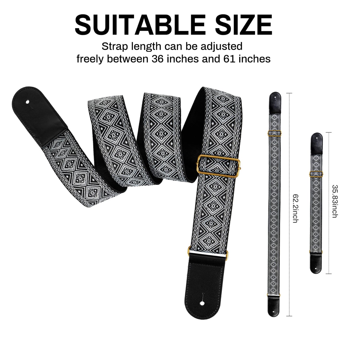 AODSK Guitar Strap Vintage Woven Adjustable,includes 2 Strap Locks, For Bass, Electric & Acoustic Guitars (White Rhombus)