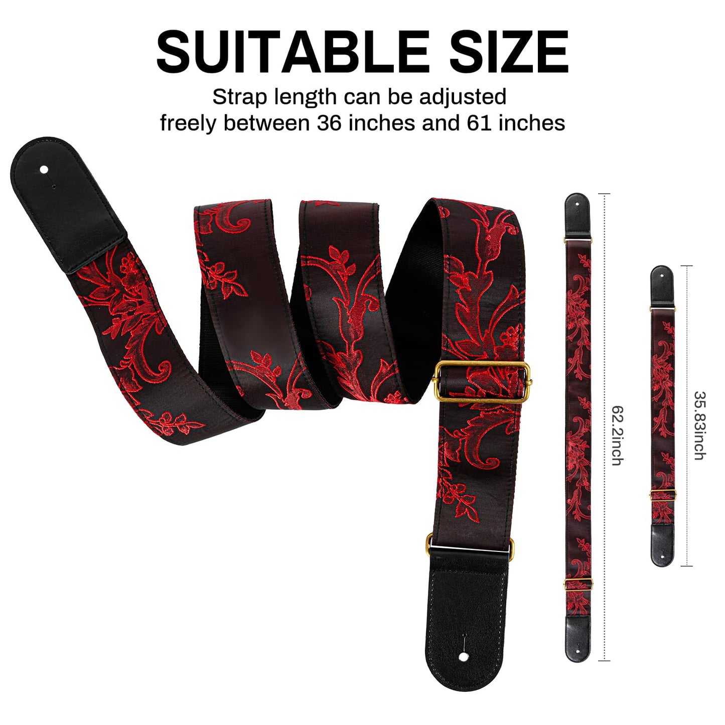 AODSK Guitar Strap Vintage Woven Adjustable,includes 2 Strap Locks, For Bass, Electric & Acoustic Guitars (Crimson Thorn)