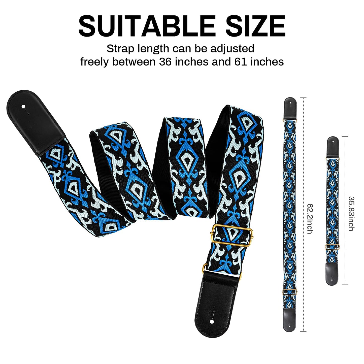 AODSK Guitar Strap Vintage Woven Adjustable,includes 2 Strap Locks, For Bass, Electric & Acoustic Guitars (Blue)