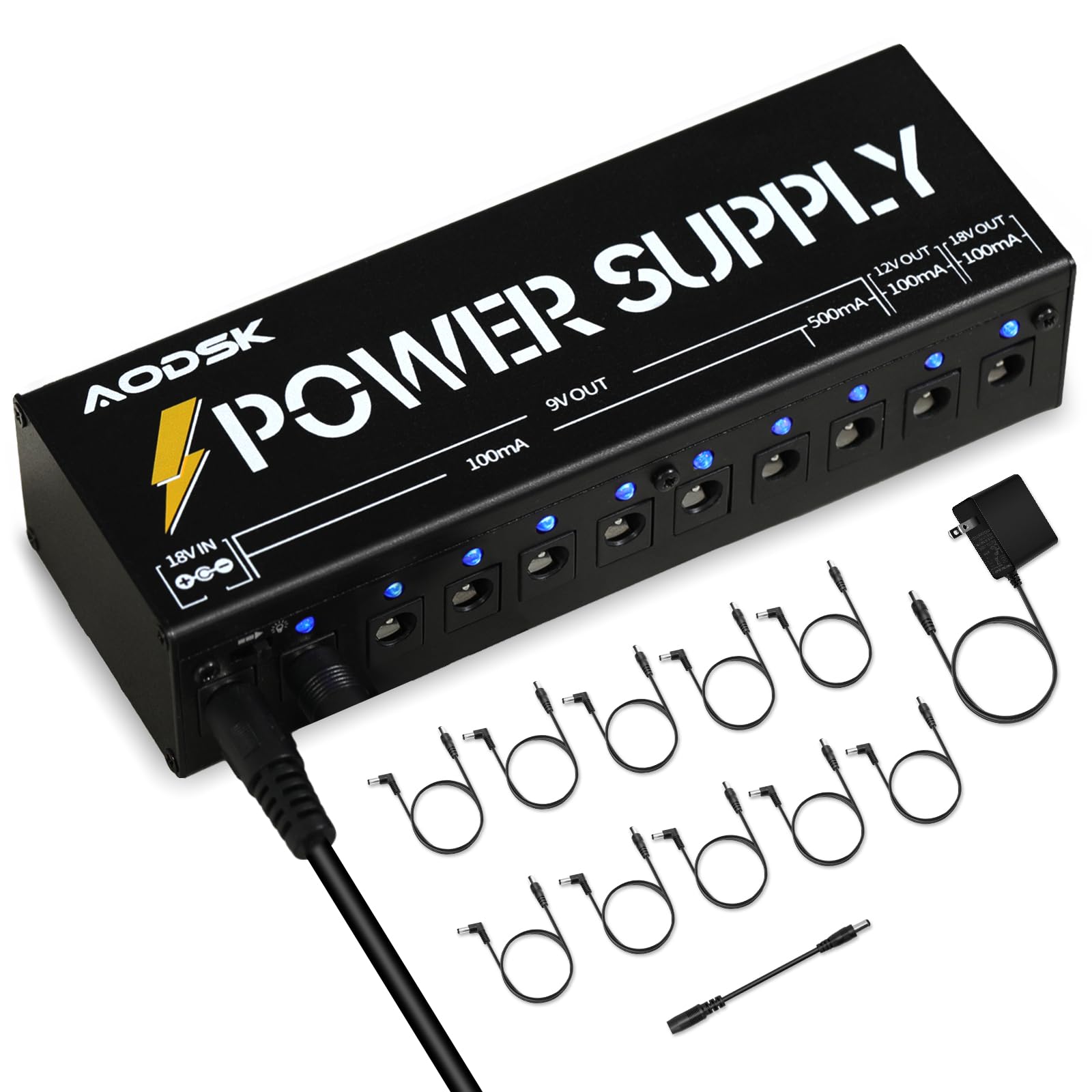 AODSK Guitar Effect Pedal Power Supply,9V/12V/18V DC Output,10 Isolated DC Output(AH-05)