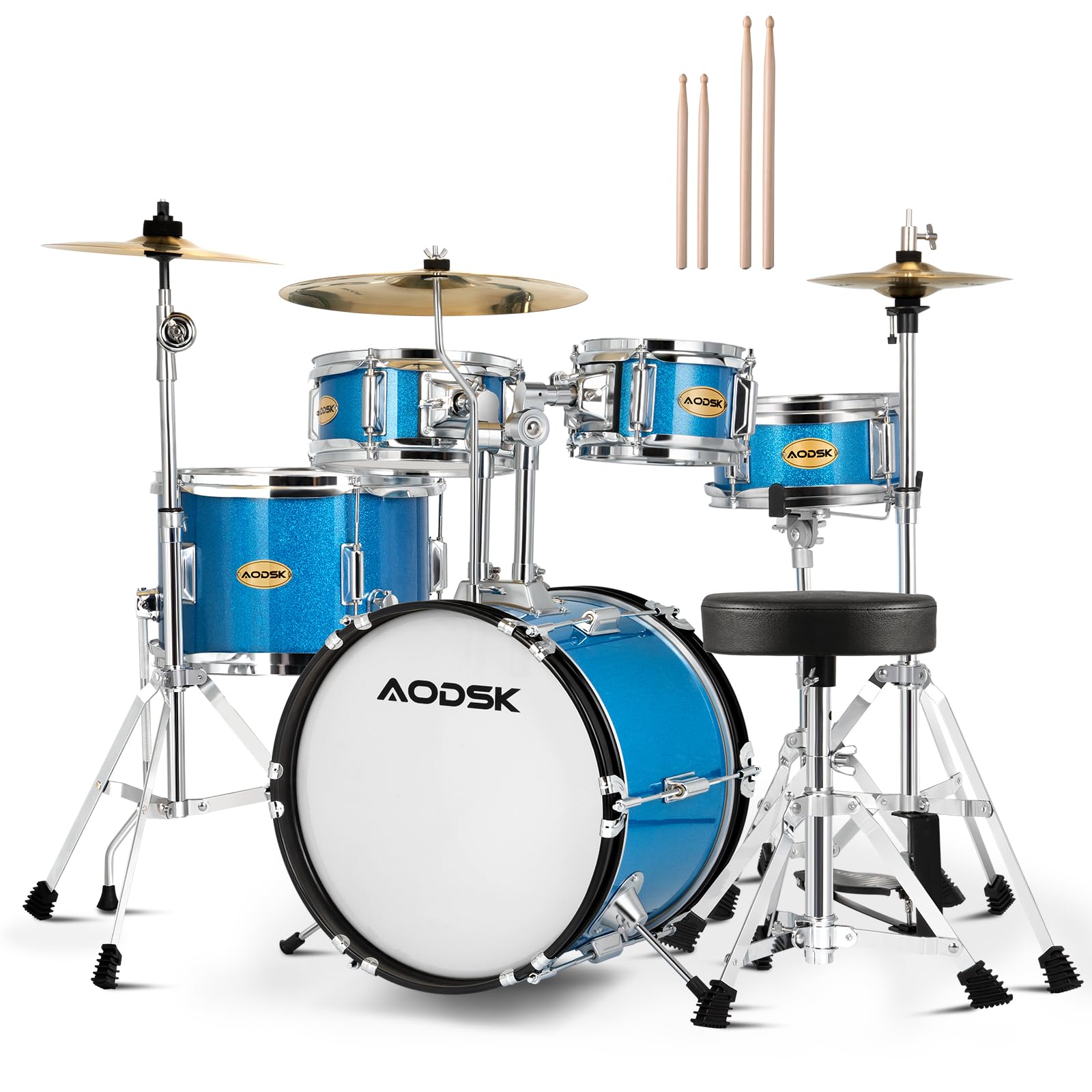 AODSK 5ピース 初心者ドラムセット ライトブルー – スローン、シンバル 