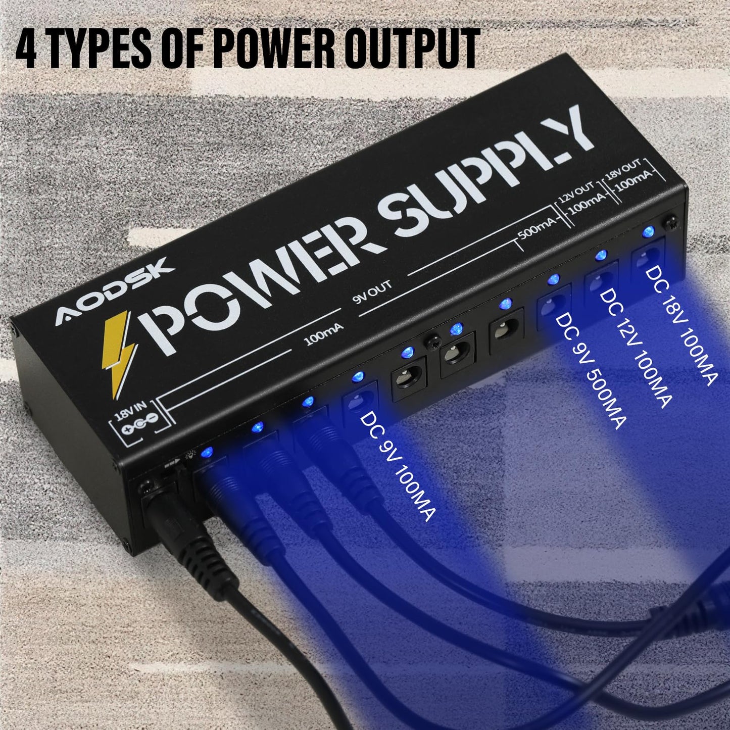 AODSK ギターエフェクトペダルパワーサプライ、9V/12V/18V DC出力、独立DC出力10系統(AH-05)