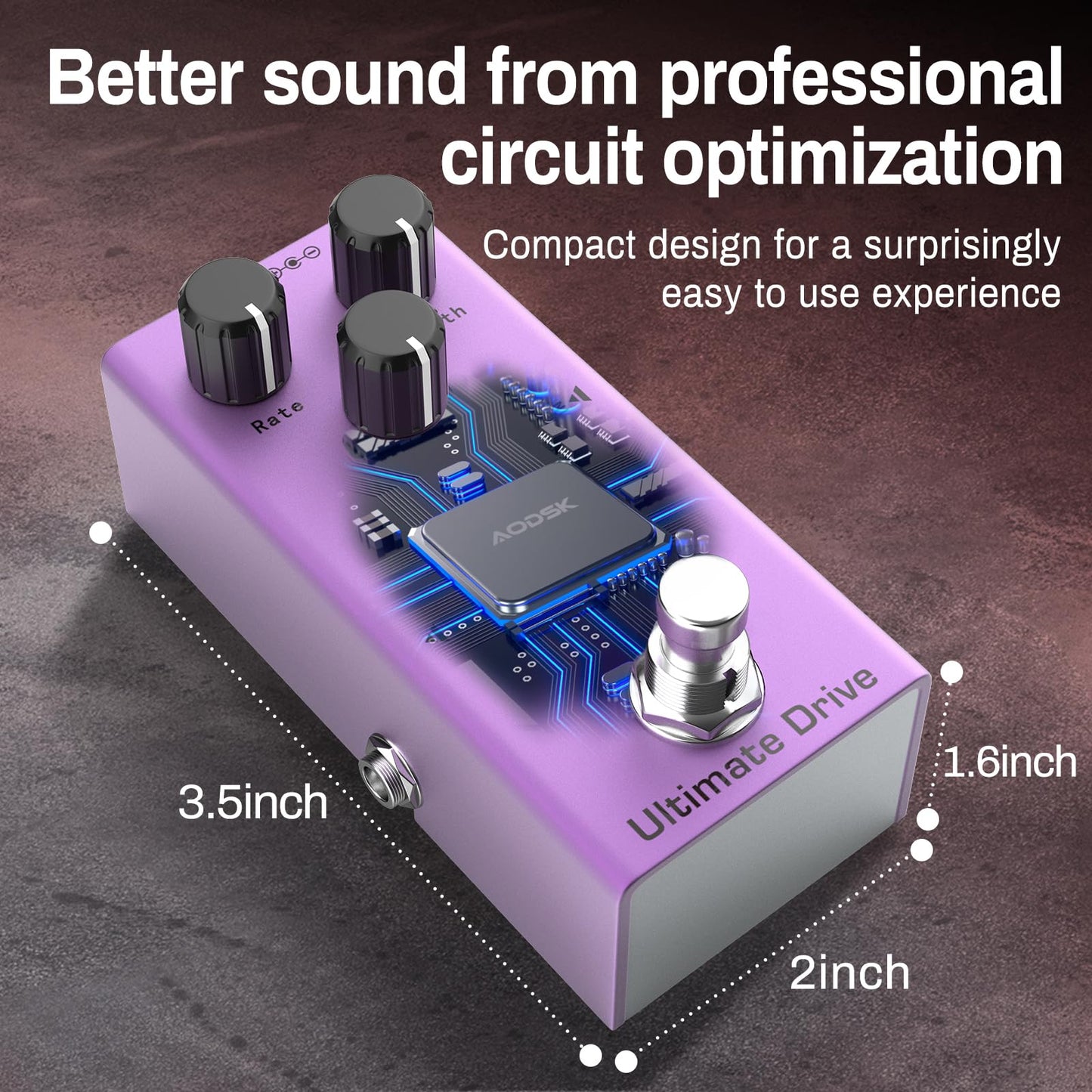 AODSK Electric Guitar Effect Pedal, Ultimate Drive, Tone, Rate, Depth,True Bypass, 9V DC