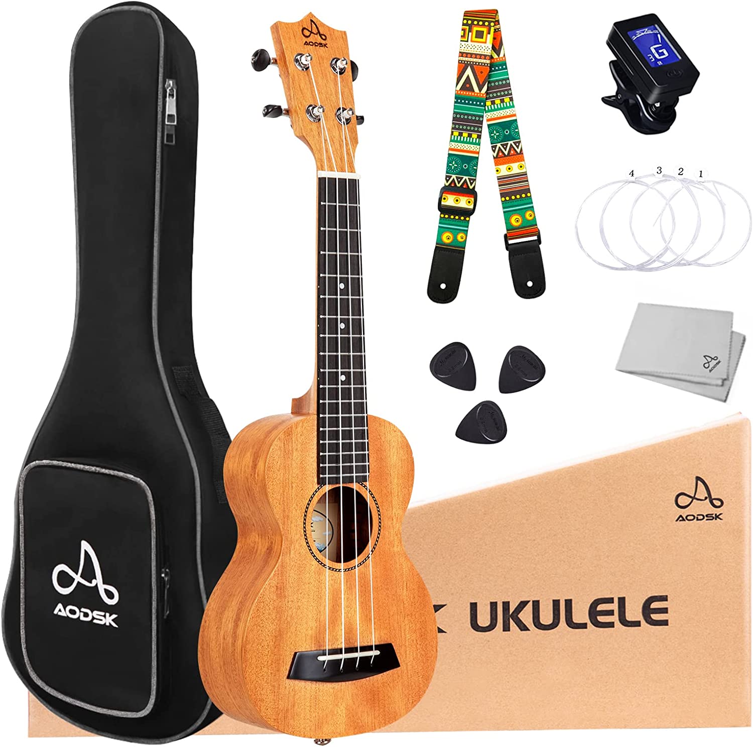 AODSK Ukulele for Beginners Kit for Kid Adult Student,Mahogany 21 Inch