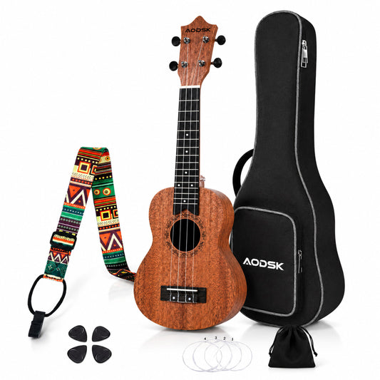 AODSK Soprano Ukulele for Beginner 21 Inch Matte Sapele Wood Beginner Kit with Bag & Accessories