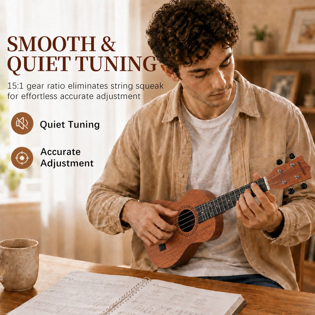 AODSK Soprano Ukulele for Beginner 21 Inch Matte Sapele Wood Beginner Kit with Bag & Accessories