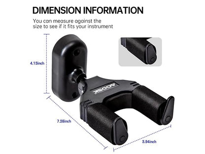 AODSK Guitar Wall Mount 3 Pack, Auto Lock Guitar Wall Hangers ,for Acoustic and Electric Guitar, Ukulele, Bass, Banjo and Mandolin,Guitar Accessories,Black