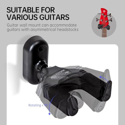AODSK Guitar Wall Mount 3 Pack, Auto Lock Guitar Wall Hangers ,for Acoustic and Electric Guitar, Ukulele, Bass, Banjo and Mandolin,Guitar Accessories,Black