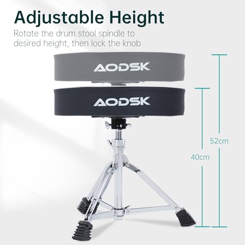 AODSK Heavy Duty Drum Throne Seat for Adult Drummers Height Adjustable and Rotatable, Cozy Flocking Surface Motorcycle Style Stool
