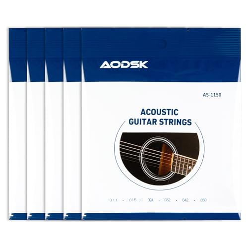 AODSK AS-1150 Guitar Strings, Light Acoustic Strings Phosphor Bronze Coating Acoustic Guitar Strings,5 Sets of 6 Hex Steel String