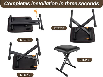 AODSK Keyboard Bench X-Style Cushion Padded,Piano Bench Adjustable Collapsible Stool Chair Seat,Flame Retardant Cotton,Non-Skid Design