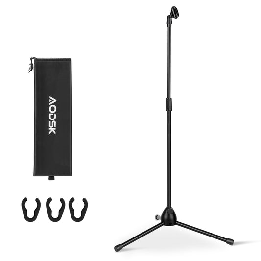 AODSK Adjustable Microphone Stand with Heavy-Weighted Tripod Base, Universal Floor Standing Mic Holder, Height Adjustable (22" to 68") Recording, Singing Practice & Stage Performance