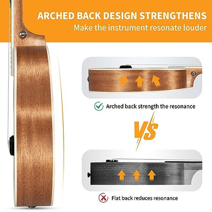 AODSK Ukulele For Beginners,Starter Bundle Kit with Free Gig Bag Strap,Professional Acoustic Ukelele Four String Wooden Hawaiian Uke for Kids Students Starter Kit