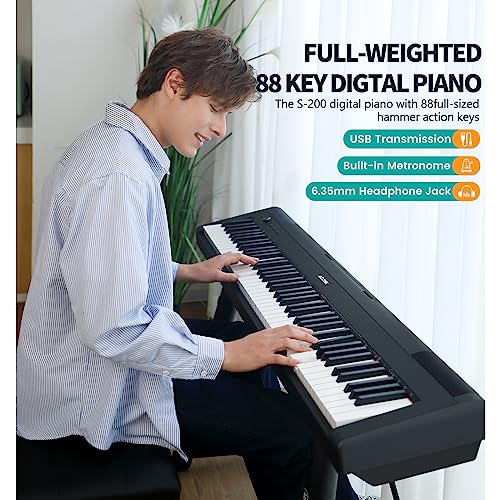 AODSK 88 Key Weighted Action Digital Piano,Grade Hammer Action Keyboard for Beginner Kids/Adults Beginner Digital Piano Black