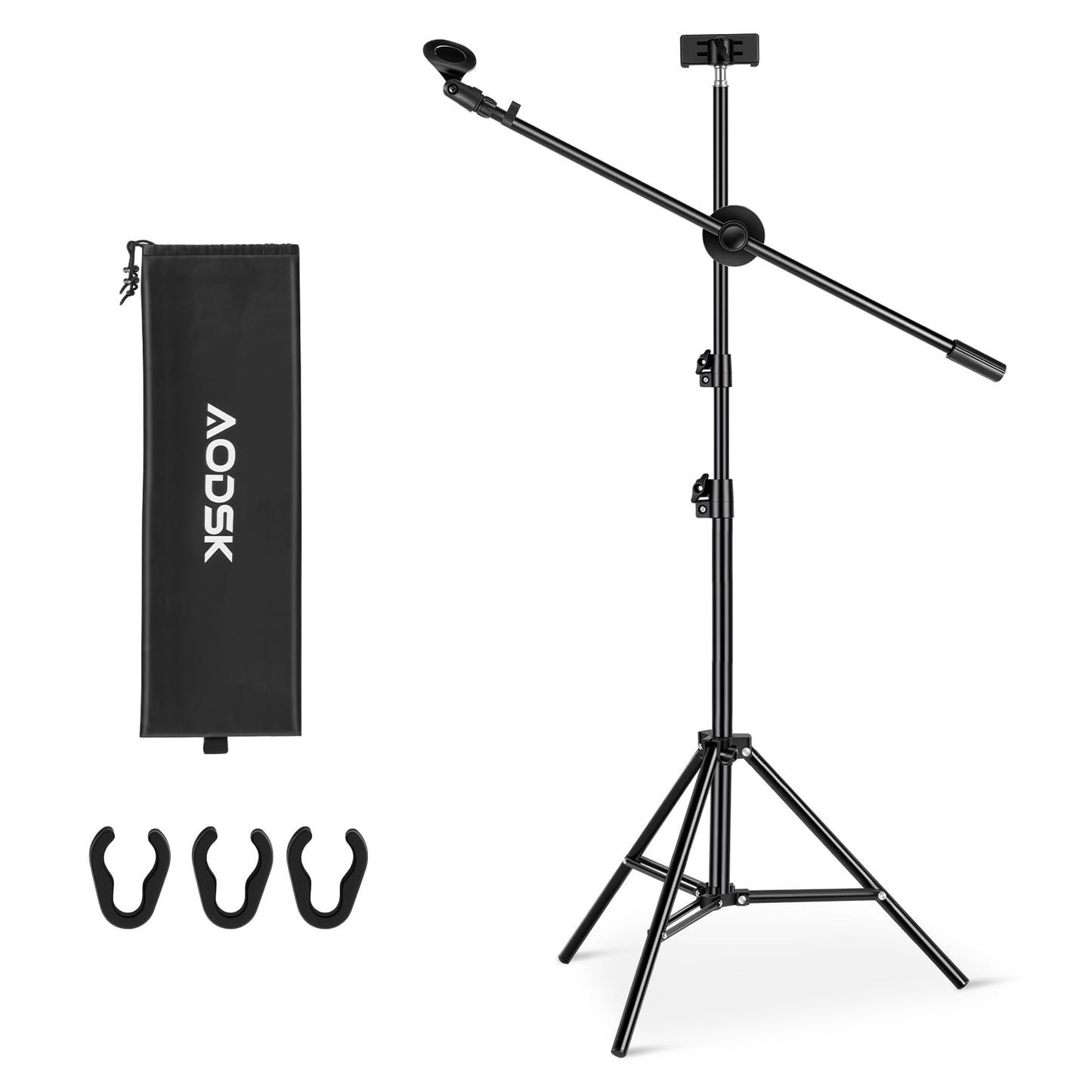 AODSK Deluxe Tripod Microphone Stand with Boom Arm & Twist Clutch Height Adjustment (Light version)