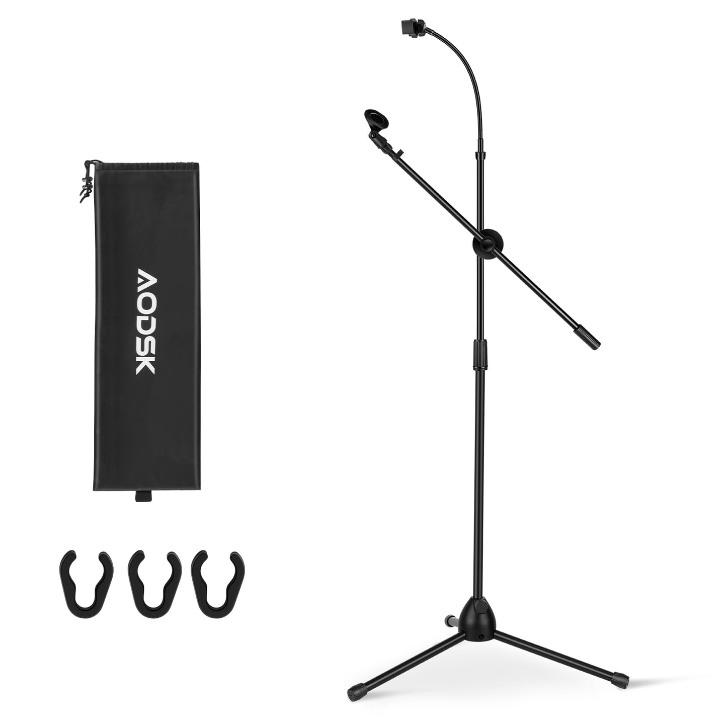 AODSK Deluxe Tripod Microphone Stand with Boom Arm & Twist Clutch Height Adjustment (Gooseneck version)