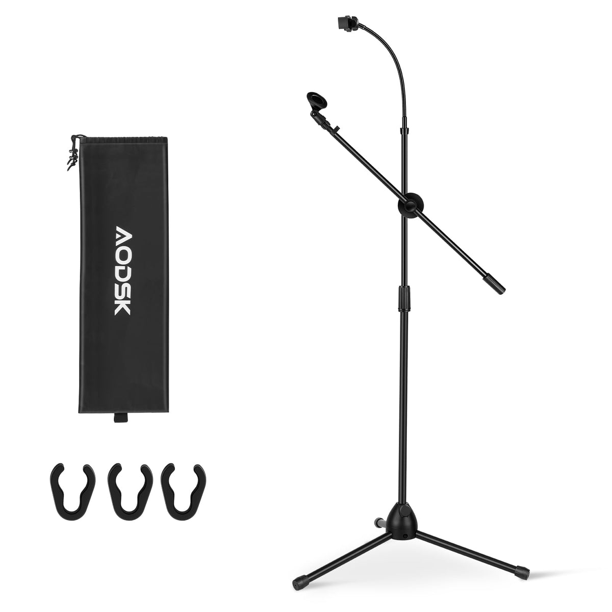 AODSK Deluxe Tripod Microphone Stand with Boom Arm & Twist Clutch Height Adjustment (Gooseneck version)