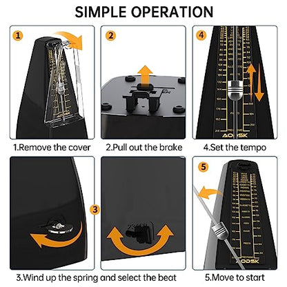 AODSK Mechanical Metronome Black Universal Metronome for Piano Guitar Violin Drums and Other Instruments Standard Loud Sound