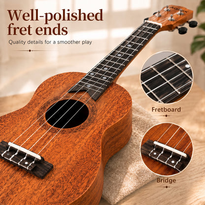 AODSK Soprano Ukulele for Beginner 21 Inch Matte Sapele Wood Beginner Kit with Bag & Accessories