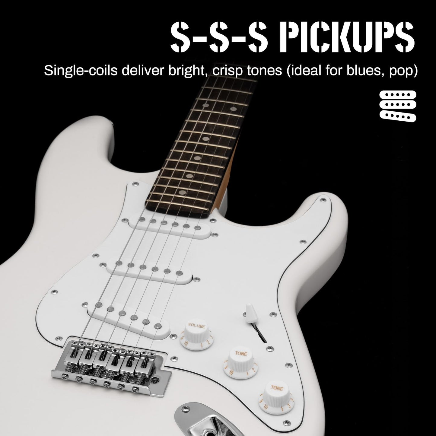 AODSK Electric Guitar for Beginners – 39" White SSS | Bright Clean Tone Electric Guitar Kit with Amp & Full Accessories