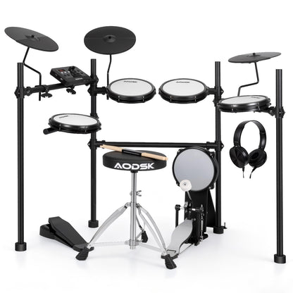 AODSK Electric Drum Set with Quiet Mesh Pads,Electronic Drum for Beginner,USB MIDI,Throne,Headphones,Sticks, Included 40 Kits and 450 Sounds