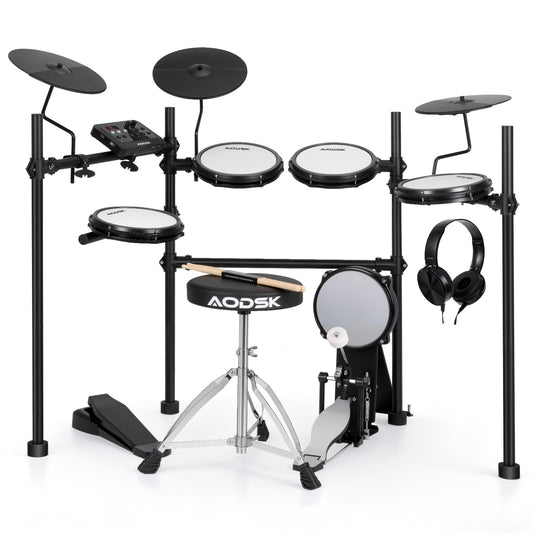 AODSK Electric Drum Set with Quiet Mesh Pads,Electronic Drum for Beginner,USB MIDI,Throne,Headphones,Sticks, Included 40 Kits and 450 Sounds