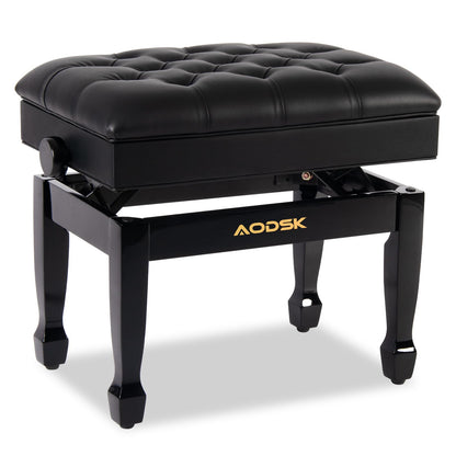 AODSK Adjustable Piano Bench w/Storage, Padded Cushion & Heavy Wood Frame