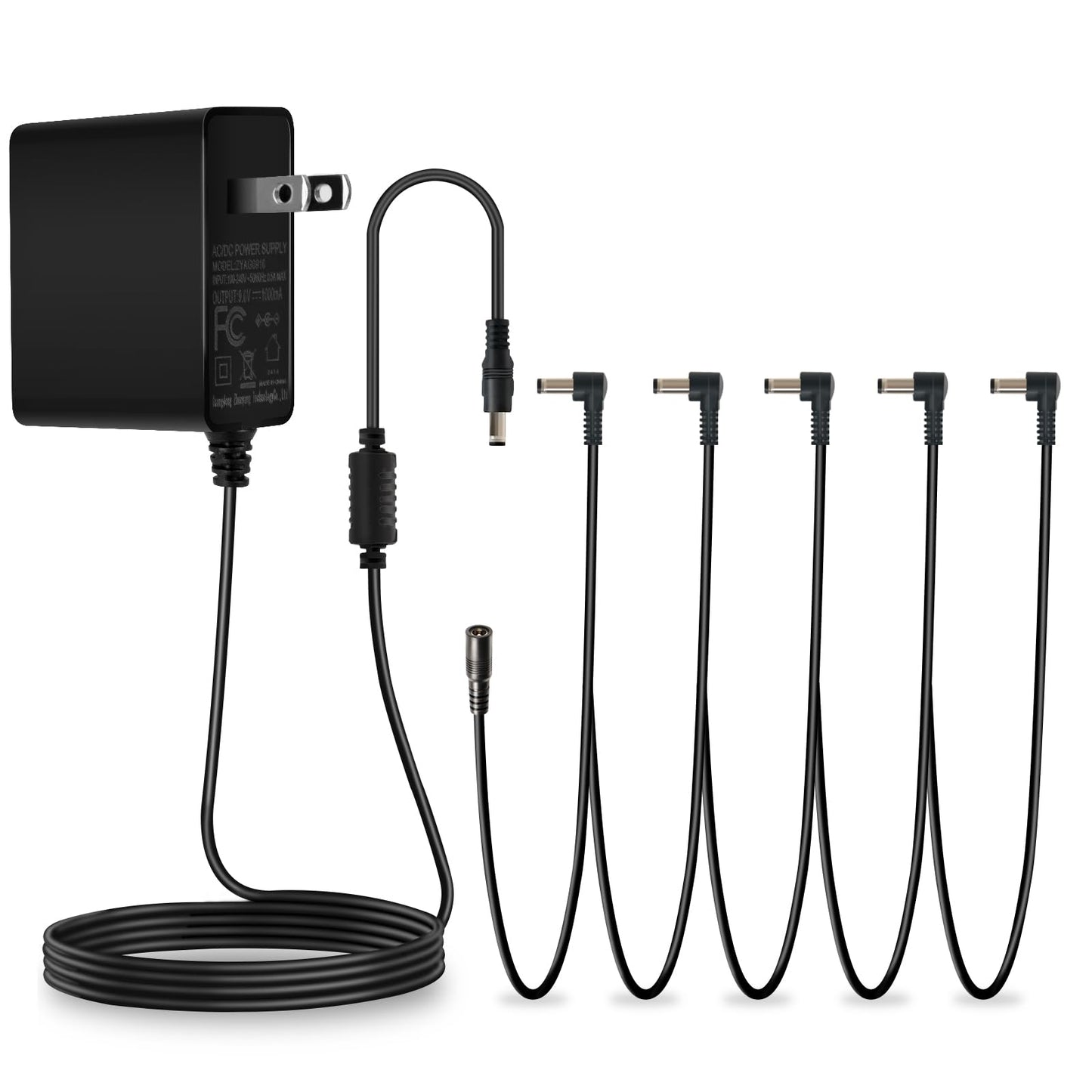 AODSK DC 9V Guitar Pedal Power Supply Adapter, 1A Negative 5 Way Daisy Chain Cables, Used for Guitar Effect Pedals